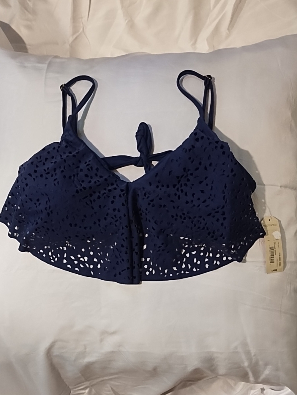 Arizona Jean Company NWT Navy Eyelet Tie-Back Bikini Top Large.